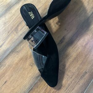 Zara Black Women's Mules with Clear Strap